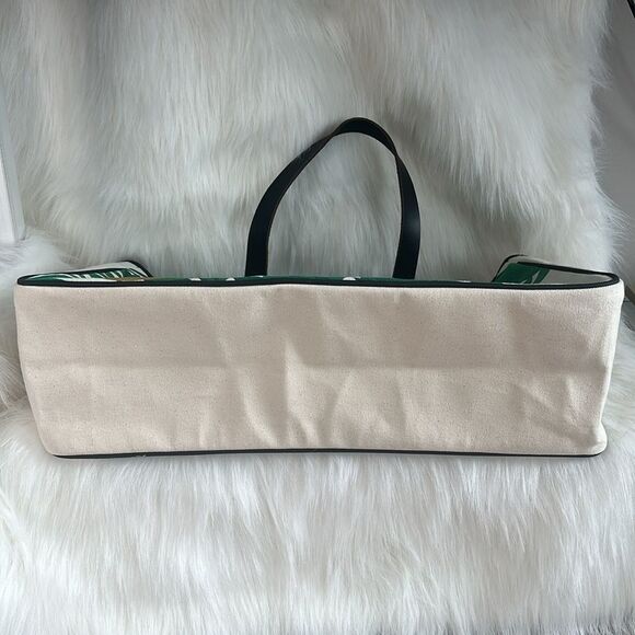Babe Large Green Beige Tropical Vacation Beach Tote Bag - Picture 5 of 8